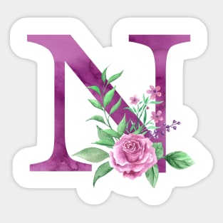 Floral Monogram N Beautiful Rose Bouquet Sticker